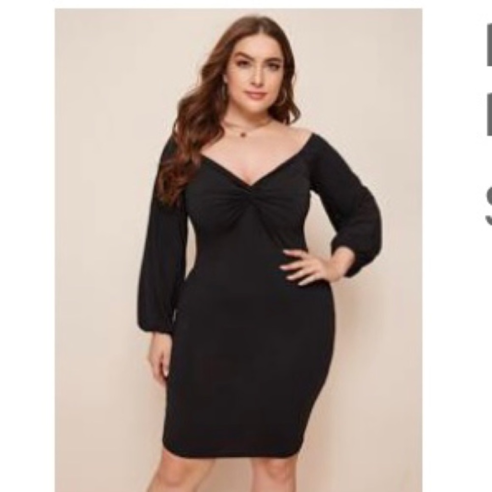 Plus Twist Front Lantern Sleeve Bodycon Dress